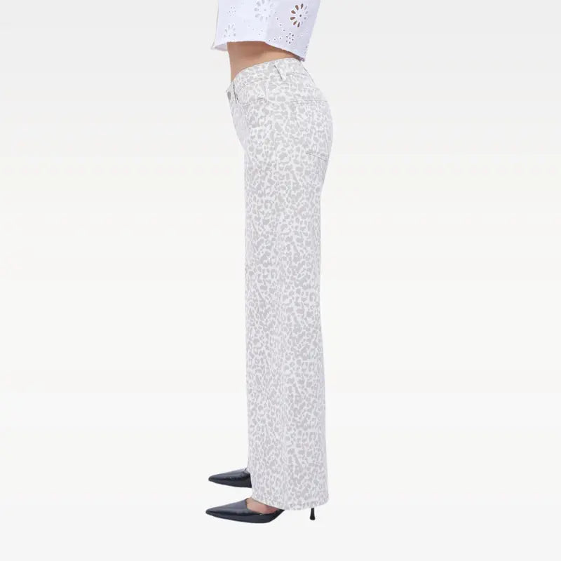 ONESO Mid‑Low Rise Baggy Jeans Stretchy Wide Leg for Women Distressed Denim Pants